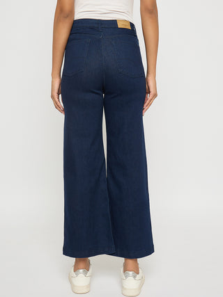 Madame Stone Wash Cotton Blend Dark Blue Flared Jeans