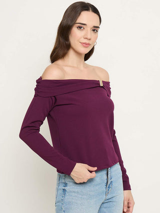 Madame Wine Red Ruched Off Shoulder Top