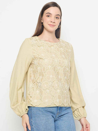 Madame Lace Floral Overlay Lemon Green Top