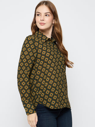 Madame Geometric Print Mustard Yellow Shirt