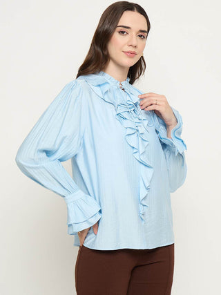 Madame Double Breasted Blue Tencel Blend Top