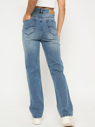Madame Stone Wash Light Blue Cotton Blend Jeans