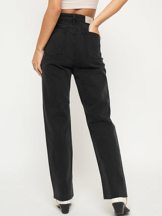 Madame Ripped Hem Wide Leg Charcoal Black Jeans