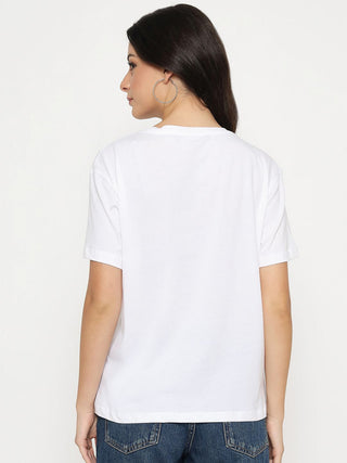 Madame Tyopgraphy Print White Cotton T-shirt