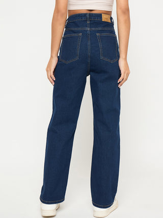 Madame Acid Wash Dark Blue Cotton Blend Straight Jeans