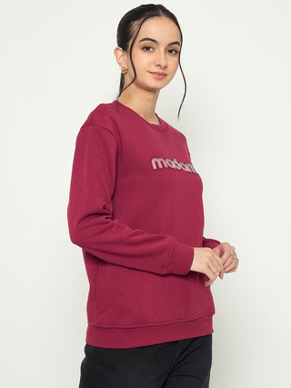 Madame Crew Neck Printed Wine Red Sweatshirt