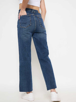 Madame Whiskered Cotton Blend Mid Blue Denim Jeans