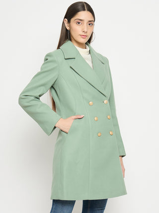 Madame Lapel Notch Collar Green Long Coat