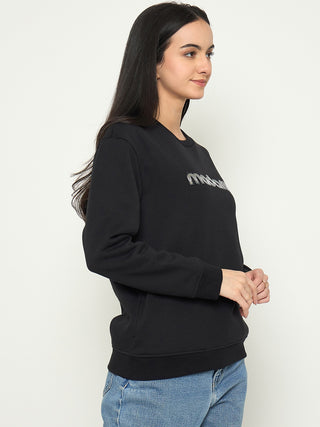 Madame Mock Neck Printed Black Sweatshirt