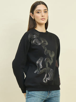 Madame Black Cotton Blend Printed Sweatshirt