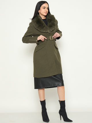 Madame Faux Fur Shawl Collar Long Coat with Belt