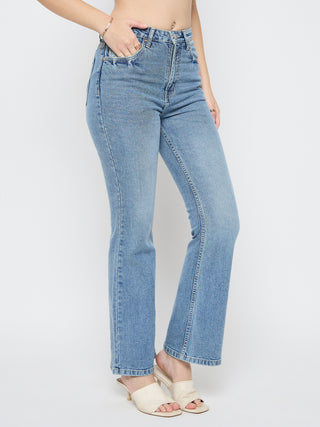 Madame Stone Wash Flared Light Blue Cotton Blend Jeans