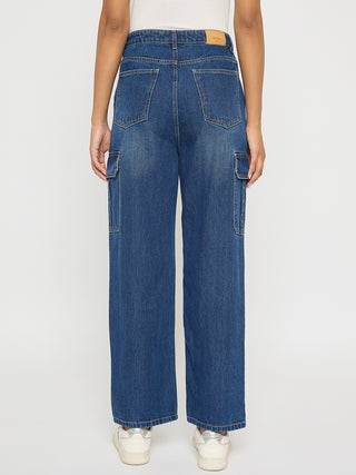 Madame Wide Leg Dark Blue Cotton Denim Cargo