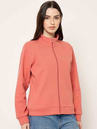 Madame Mock Neck Solid Peach Sweatshirt