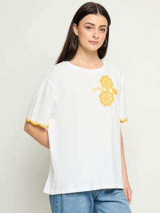 Madame Embroidered White Cotton T-Shirt