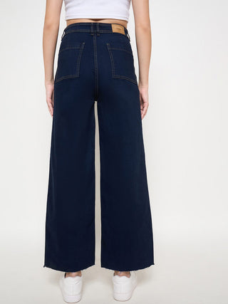Madame Deep Blue Wide Leg Cotton Blend Denim