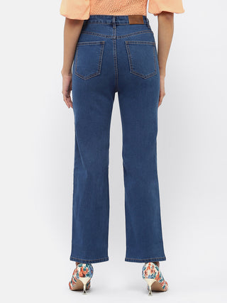 Madame Solid Mid Blue Wide Leg Jeans