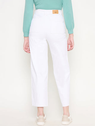Madame White Wide Leg Cotton Blend Denim