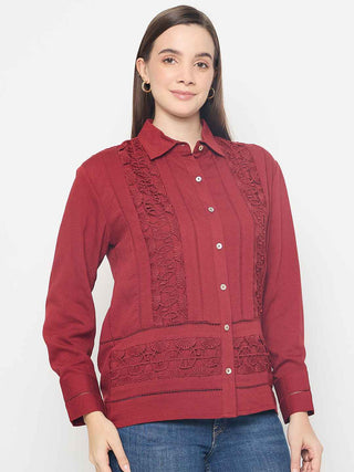 Madame Lace Detailed Rayon Blend Rosewood Shirt