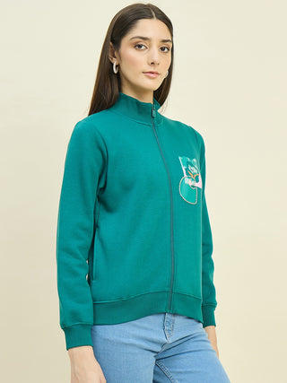 Madame Teal Blue Cotton Blend Sweatshirt