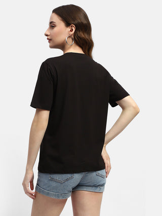 Madame Embroidered Black Regular T-Shirt