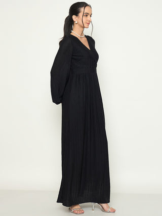 Madame Cinched Waist Fit and Flare Black Maxi Dress