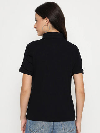 Madame Solid Black Cotton Blend T-Shirt