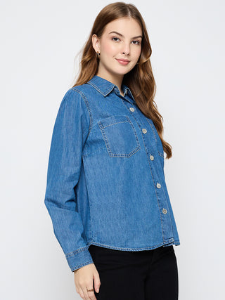 Madame Cotton Mid Blue Denim Shirt