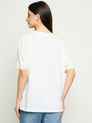 Madame Embroidered White Cotton T-Shirt