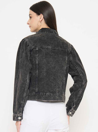 Madame Gray Wash Embellished Black Denim Jacket