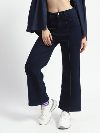 Madame Cotton Blend Single Pleat Wide Leg Dark Blue Jeans