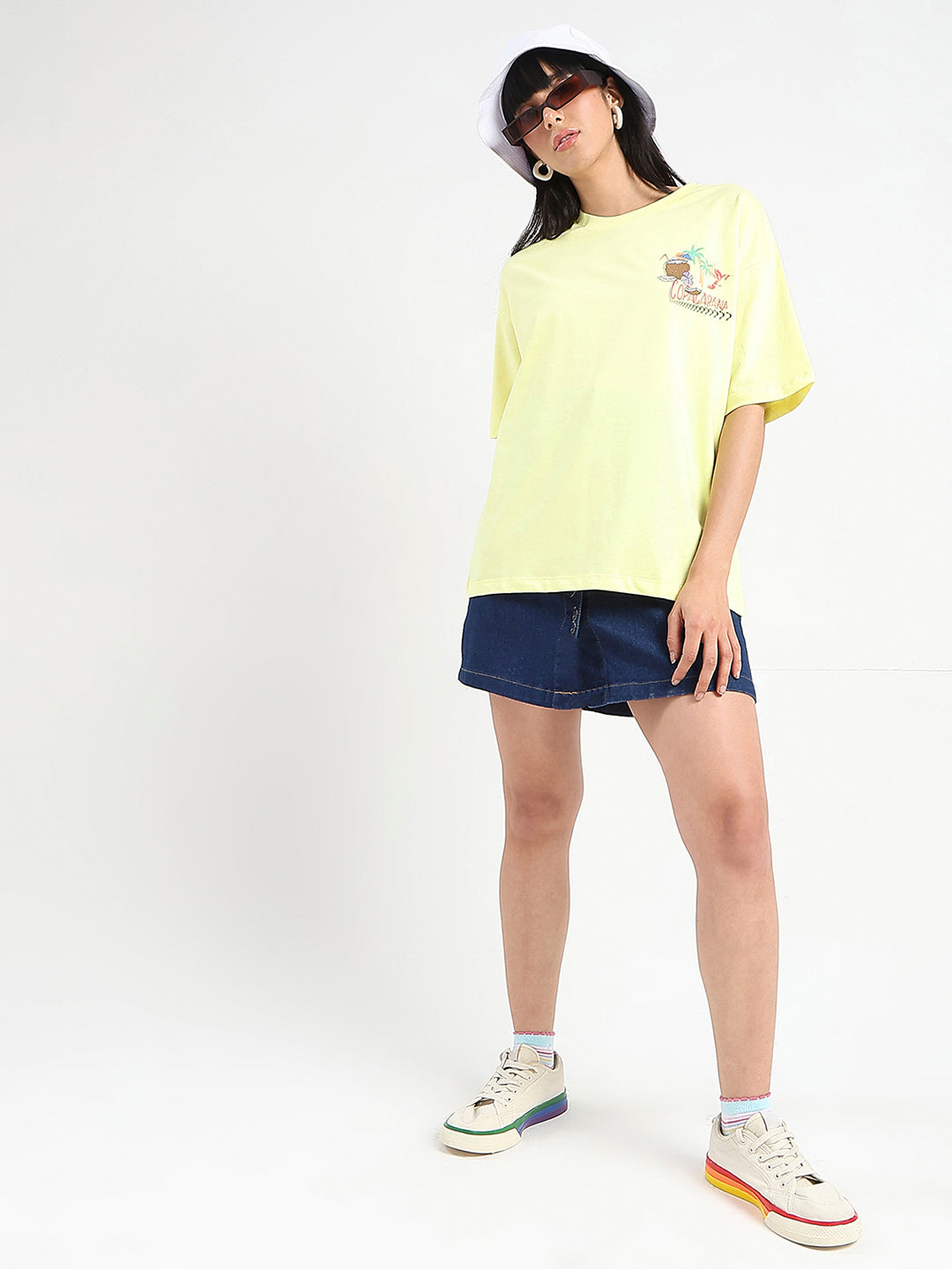 Madame Graphic Print Detailed Yellow Cotton T-shirt color swatch