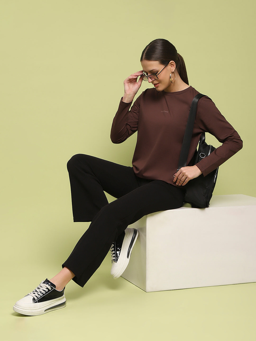 Madame Embossed Cotton Blend Coffee Brown Top color swatch