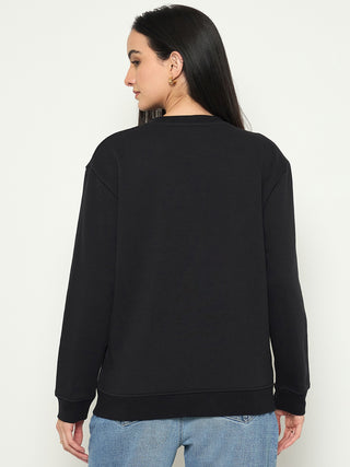 Madame Mock Neck Printed Black Sweatshirt