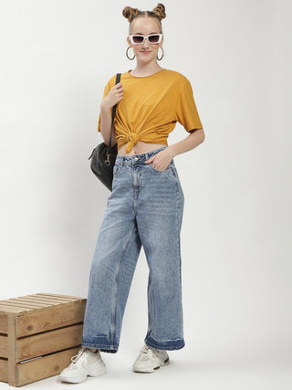 Madame Blue Wide-Leg Cropped Jeans