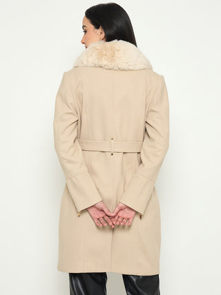 Madame Faux Fur Shawl Collar Long Coat with Belt