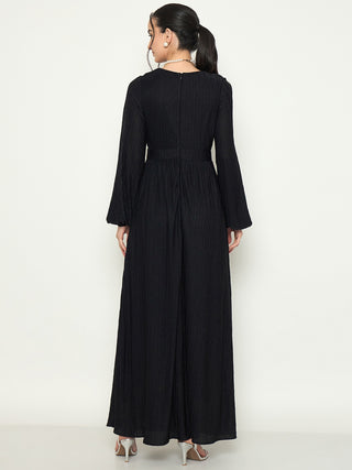 Madame Cinched Waist Fit and Flare Black Maxi Dress