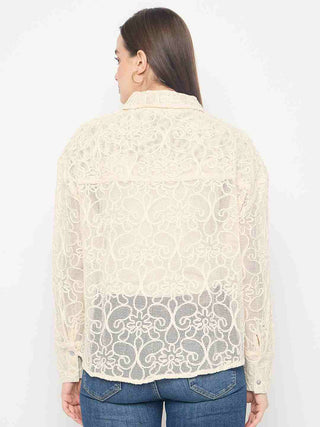 Madame Dori Embroidered Off White Cotton Shirt