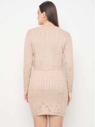 Madame Buttoned Top and Mini Skirt Peach Co-ord Set