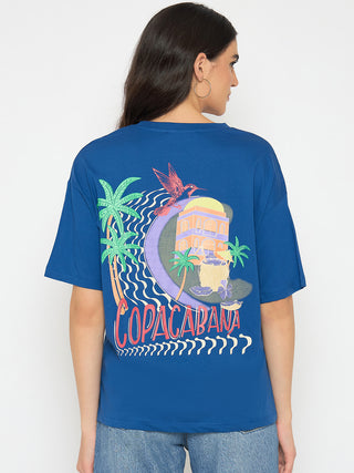 Madame Graphic Adorned Royal Blue Cotton T-Shirt