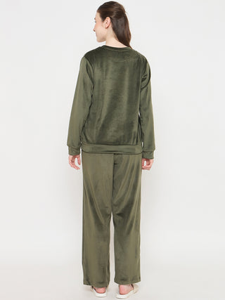 mSECRET Round Neck Embellished Green Sweatshirt