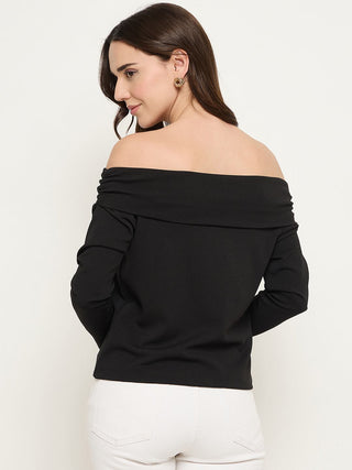 Madame Black Ruched Off Shoulder Top