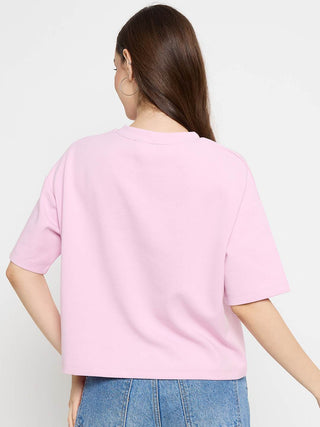 Madame Typography Print Accented Pink T-Shirt