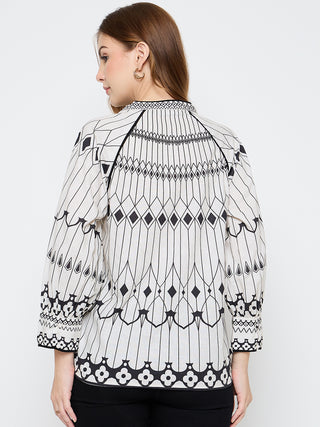 Madame Floral Print Cotton Blend Black Top