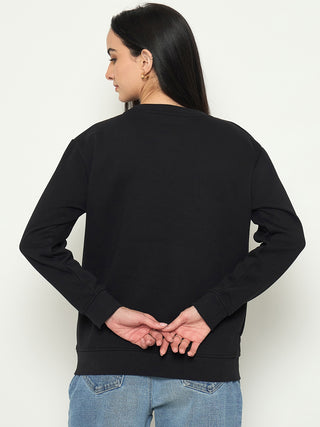 Madame Embroidered Round Neck Solid Sweatshirt