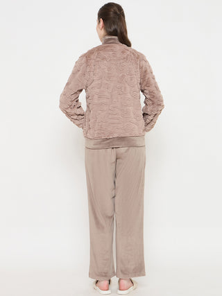 mSECRET Stand Collar Solid Brown Sweatshirt