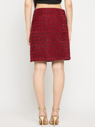Madame Maroon Textured Tweed Mini Skirt