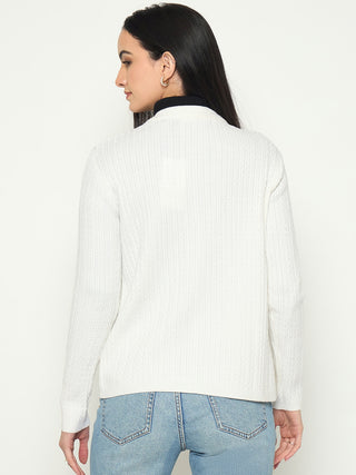 Madame White Single Button Off White Cardigan