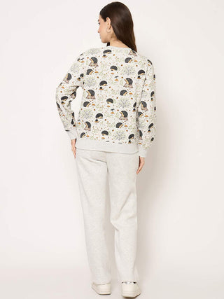 mSECRET Allover Printed Ecru Colour Sweatshirt