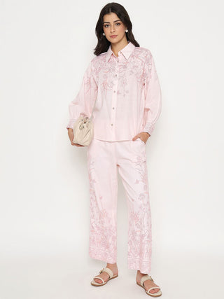 Madame Floral Print Top and Bottom Pink Cotton Co-ord Set